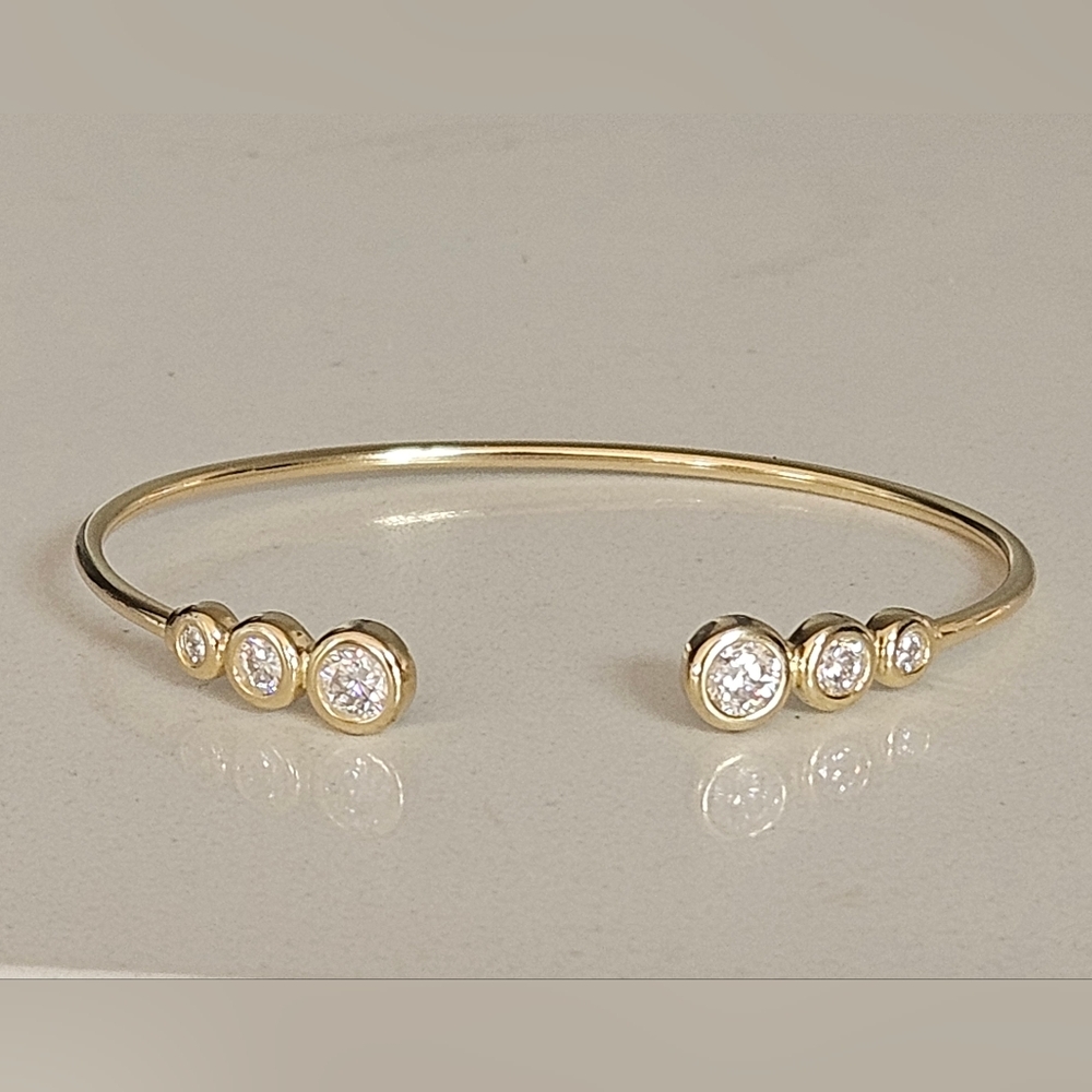 Gold Open Cuff Bracelet with Bezel-Set Diamonds